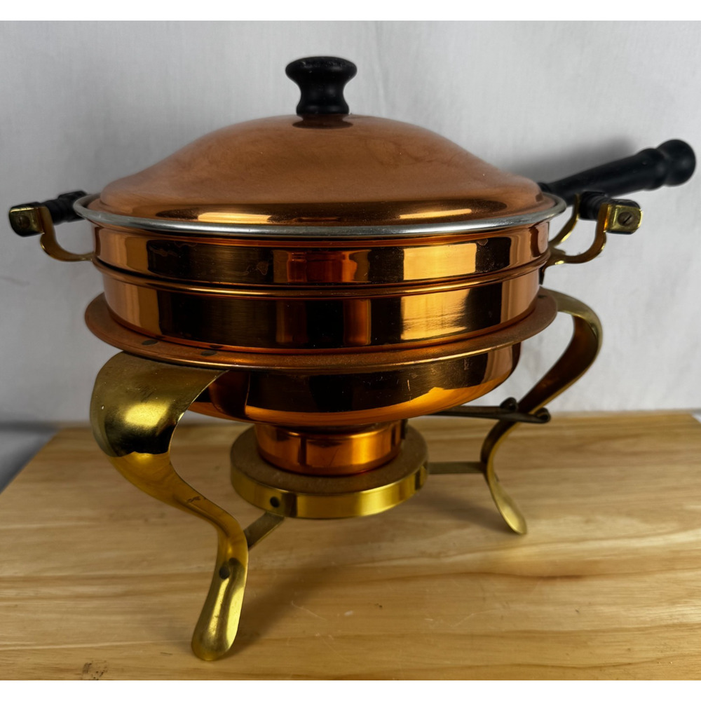 Vintage Copper 3-Pc Chafing Dish & Lid – Fondue Warmer Serving Set, EUC